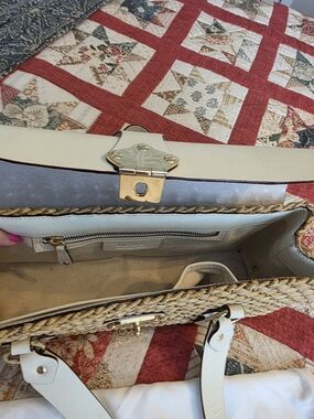 Michael Kors Cream Straw Tote Bag with Gold Hardware